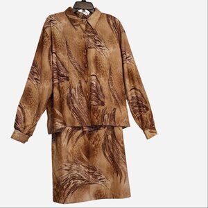 Women's 2-piece long sleeve shacket and maxi skirt set, animal print, XL